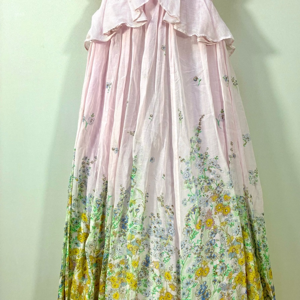 Zimmermann Floral Ruffle Linen & Silk Gown Maxi Dress Blue Meadow US 10 NWT - Picture 10 of 14